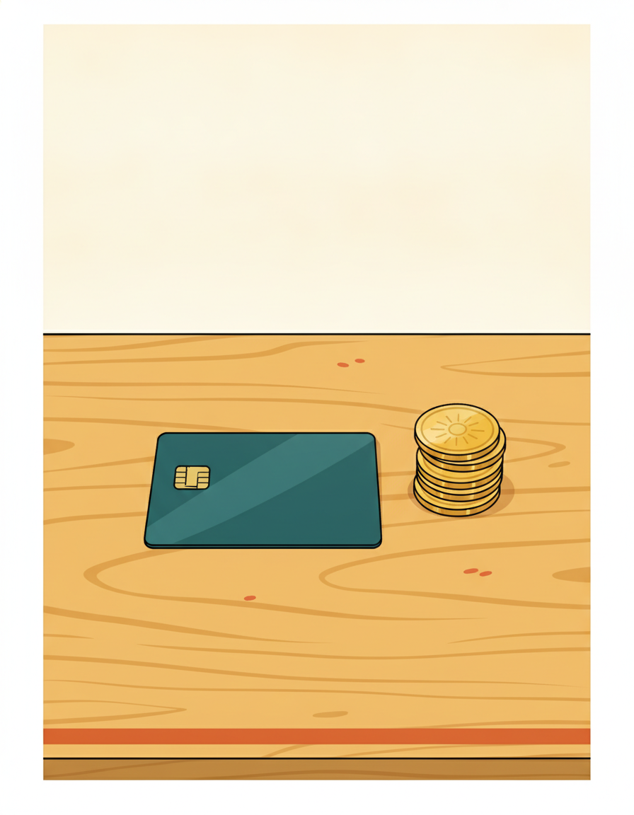 A single card resting flat beside a plant